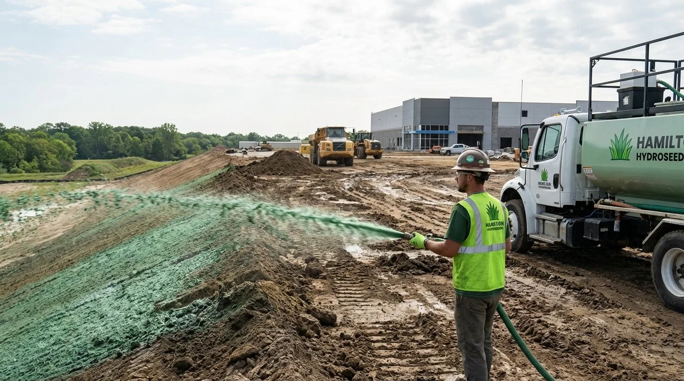Hydroseeding Hamilton – owner on commercial hydroseeding site